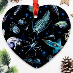 Colorful Abstract Pattern Consisting Glowing Lights Luminescent Images Marine Plankton Dark Backgrou Ornament (heart) by Ket1n9