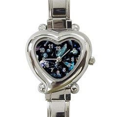 Colorful Abstract Pattern Consisting Glowing Lights Luminescent Images Marine Plankton Dark Backgrou Heart Italian Charm Watch by Ket1n9