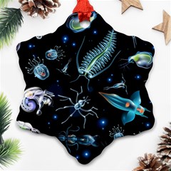 Colorful Abstract Pattern Consisting Glowing Lights Luminescent Images Marine Plankton Dark Backgrou Ornament (snowflake) by Ket1n9