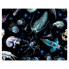 Colorful Abstract Pattern Consisting Glowing Lights Luminescent Images Marine Plankton Dark Backgrou Premium Plush Fleece Blanket (medium) by Ket1n9