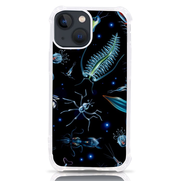 Colorful Abstract Pattern Consisting Glowing Lights Luminescent Images Marine Plankton Dark Backgrou iPhone 13 mini TPU UV Print Case