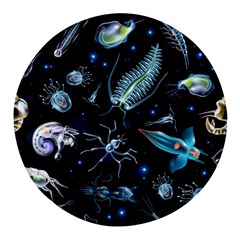 Colorful Abstract Pattern Consisting Glowing Lights Luminescent Images Marine Plankton Dark Backgrou Round Glass Fridge Magnet (4 Pack) by Ket1n9