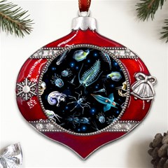 Colorful Abstract Pattern Consisting Glowing Lights Luminescent Images Marine Plankton Dark Backgrou Metal Snowflake And Bell Red Ornament by Ket1n9