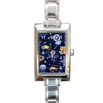 Marine Seamless Pattern Thin Line Memphis Style Rectangle Italian Charm Watch Front