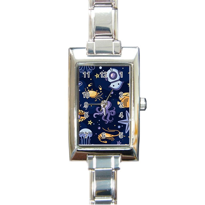 Marine Seamless Pattern Thin Line Memphis Style Rectangle Italian Charm Watch