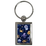 Marine Seamless Pattern Thin Line Memphis Style Key Chain (Rectangle) Front