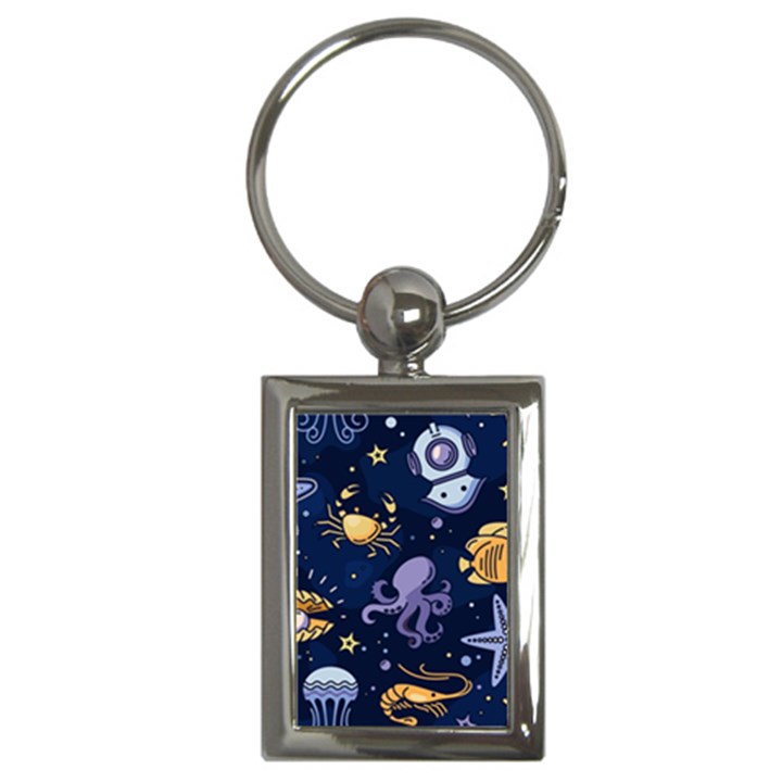 Marine Seamless Pattern Thin Line Memphis Style Key Chain (Rectangle)