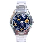 Marine Seamless Pattern Thin Line Memphis Style Stainless Steel Analogue Watch Front