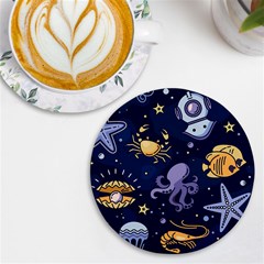 Marine Seamless Pattern Thin Line Memphis Style Uv Print Round Tile Coaster by Ket1n9