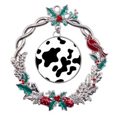 Cow Pattern Metal X mas Wreath Holly Leaf Ornament by Ket1n9