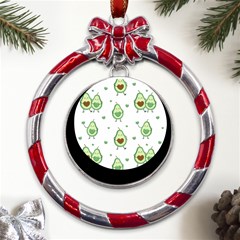 Cute Seamless Pattern With Avocado Lovers Metal Red Ribbon Round Ornament by Ket1n9