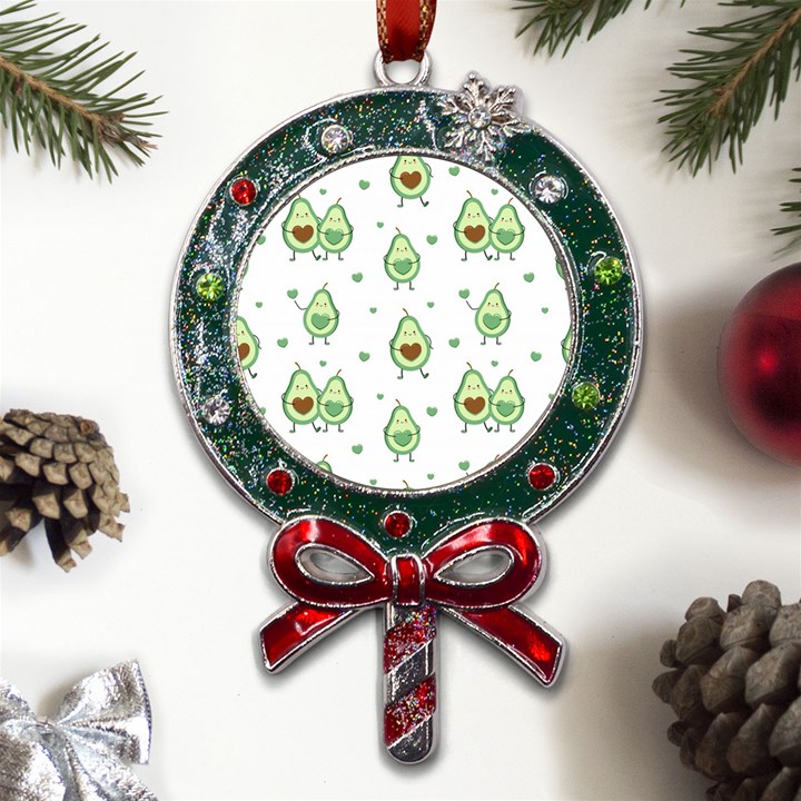 Cute Seamless Pattern With Avocado Lovers Metal X Mas Lollipop with Crystal Ornament