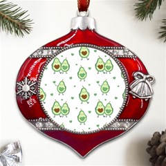 Cute Seamless Pattern With Avocado Lovers Metal Snowflake And Bell Red Ornament by Ket1n9