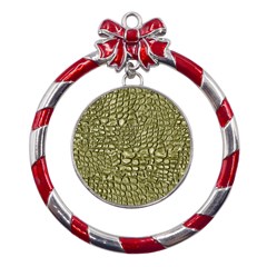 Aligator Skin Metal Red Ribbon Round Ornament