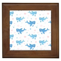 Seamless Pattern With Cute Sharks Hearts Framed Tile by Ket1n9