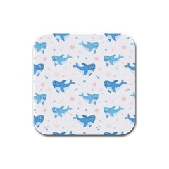 Seamless Pattern With Cute Sharks Hearts Rubber Square Coaster (4 Pack) by Ket1n9