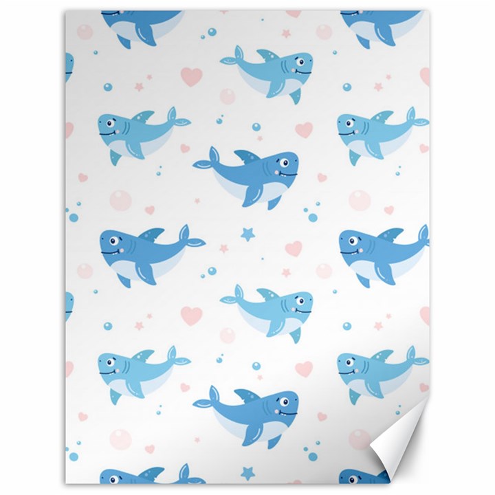 Seamless Pattern With Cute Sharks Hearts Canvas 12  x 16 