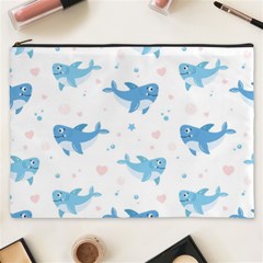 Seamless Pattern With Cute Sharks Hearts Cosmetic Bag (xxxl) by Ket1n9