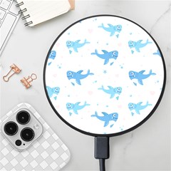 Seamless Pattern With Cute Sharks Hearts Wireless Fast Charger(black) by Ket1n9