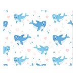 Seamless Pattern With Cute Sharks Hearts Premium Plush Fleece Blanket (Large) 80 x60  Blanket Front