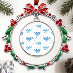 Seamless Pattern With Cute Sharks Hearts Metal X mas Wreath Ribbon Ornament Front