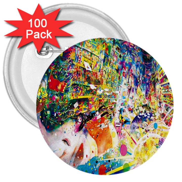 Multicolor Anime Colors Colorful 3  Buttons (100 pack) 