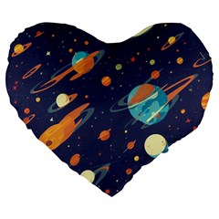 Space Galaxy Planet Universe Stars Night Fantasy Large 19  Premium Flano Heart Shape Cushions by Ket1n9