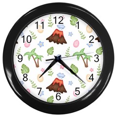 Cute Palm Volcano Seamless Pattern Wall Clock (black) by Ket1n9