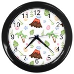 Cute Palm Volcano Seamless Pattern Wall Clock (Black) Front