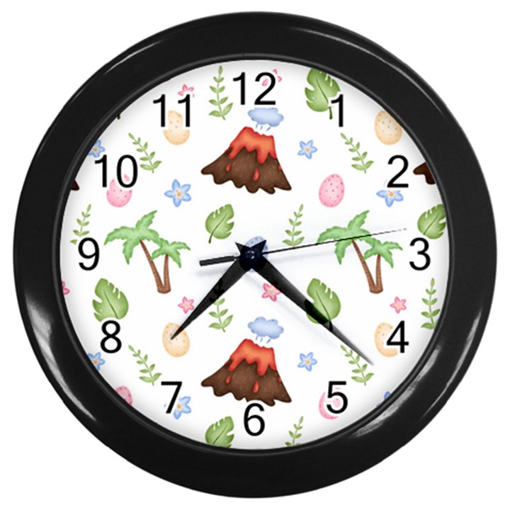 Cute Palm Volcano Seamless Pattern Wall Clock (Black)