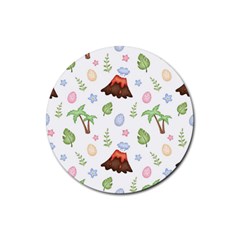 Cute Palm Volcano Seamless Pattern Rubber Coaster (round) by Ket1n9