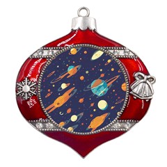 Space Galaxy Planet Universe Stars Night Fantasy Metal Snowflake And Bell Red Ornament by Ket1n9