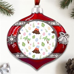 Cute Palm Volcano Seamless Pattern Metal Snowflake And Bell Red Ornament by Ket1n9