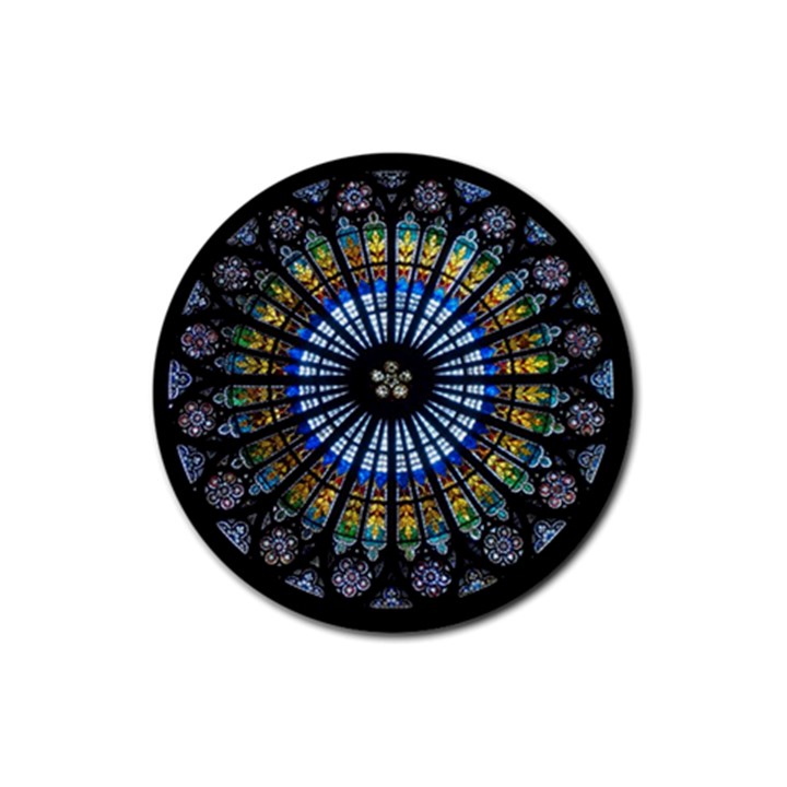 Stained Glass Rose Window In France s Strasbourg Cathedral Rubber Round Coaster (4 pack)