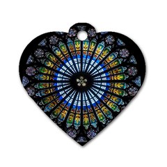 Stained Glass Rose Window In France s Strasbourg Cathedral Dog Tag Heart (two Sides) by Ket1n9