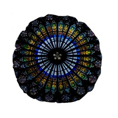 Stained Glass Rose Window In France s Strasbourg Cathedral Standard 15  Premium Round Cushions by Ket1n9