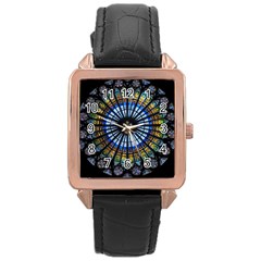 Stained Glass Rose Window In France s Strasbourg Cathedral Rose Gold Leather Watch  by Ket1n9