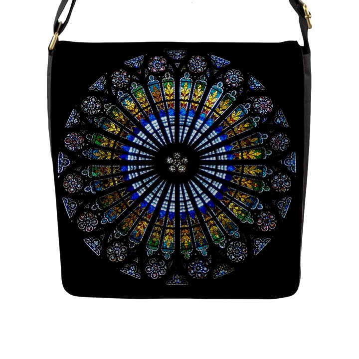 Stained Glass Rose Window In France s Strasbourg Cathedral Flap Closure Messenger Bag (L)