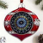 Stained Glass Rose Window In France s Strasbourg Cathedral Metal Snowflake And Bell Red Ornament Front