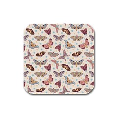 Pattern With Butterflies Moths Rubber Square Coaster (4 Pack) by Ket1n9