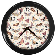 Pattern With Butterflies Moths Wall Clock (black) by Ket1n9