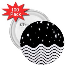 Black And White Waves And Stars Abstract Backdrop Clipart 2 25  Buttons (100 Pack)  by Hannah976