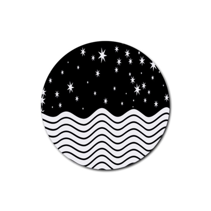 Black And White Waves And Stars Abstract Backdrop Clipart Rubber Coaster (Round)