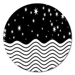 Black And White Waves And Stars Abstract Backdrop Clipart Magnet 5  (Round) Front