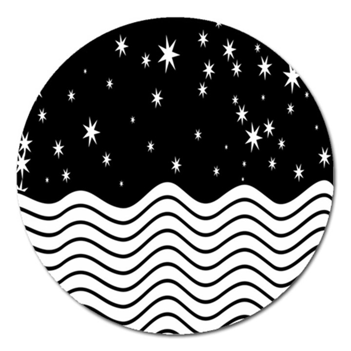 Black And White Waves And Stars Abstract Backdrop Clipart Magnet 5  (Round)