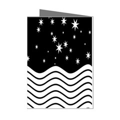 Black And White Waves And Stars Abstract Backdrop Clipart Mini Greeting Cards (pkg Of 8)