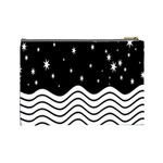 Black And White Waves And Stars Abstract Backdrop Clipart Cosmetic Bag (Large) Back