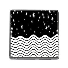 Black And White Waves And Stars Abstract Backdrop Clipart Memory Card Reader (square 5 Slot)