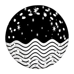 Black And White Waves And Stars Abstract Backdrop Clipart Ornament (round Filigree) by Hannah976