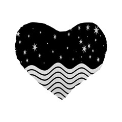 Black And White Waves And Stars Abstract Backdrop Clipart Standard 16  Premium Heart Shape Cushions